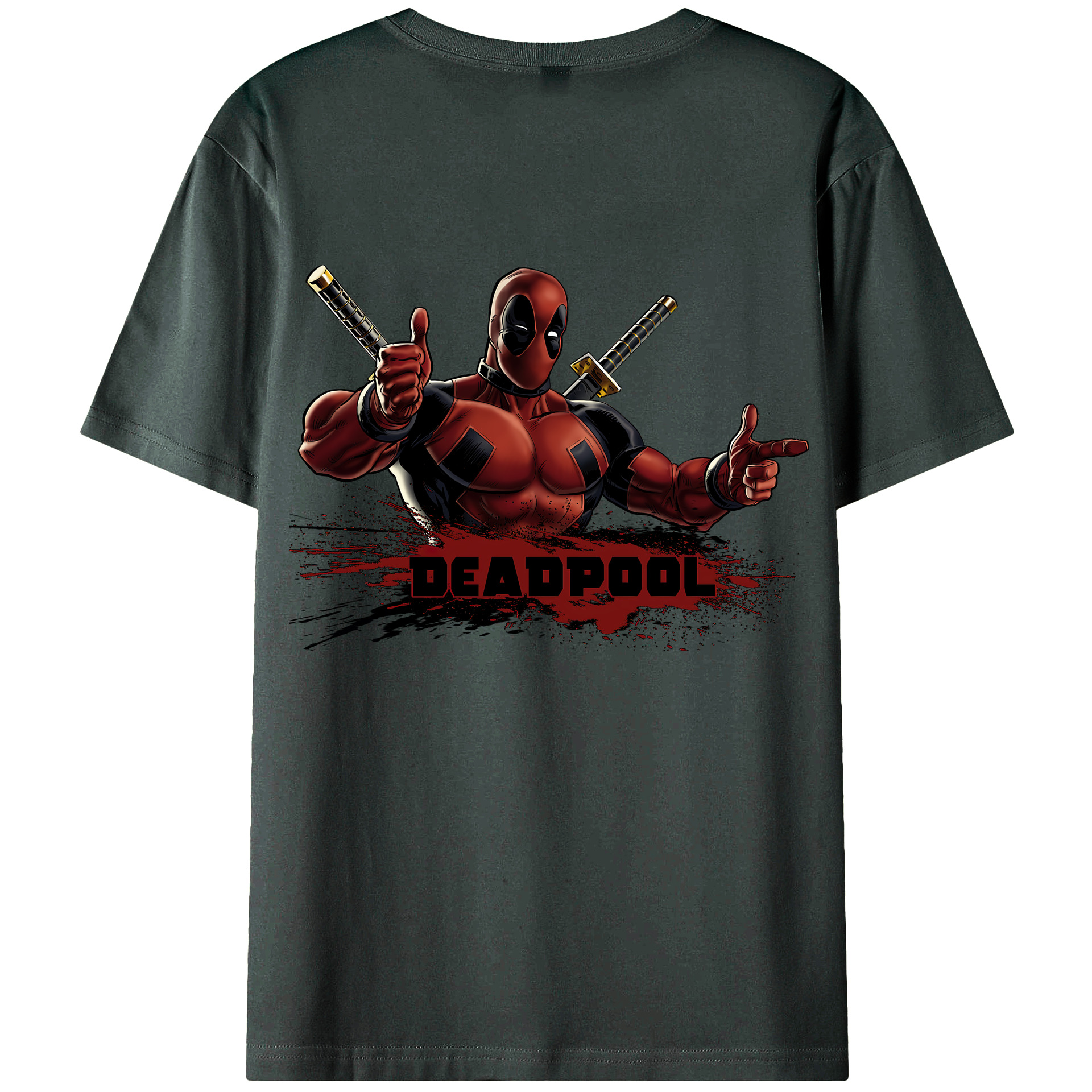 （画像用） Deadpool デッドプール 綿100％ メンズ半袖Tシャツ（バックプリント） 通気性